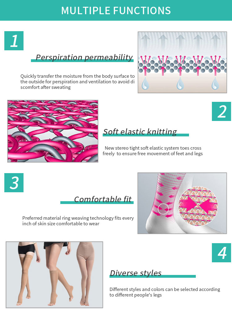 Mild Compression Seamless Pantyhose for Swelling Varicose Veins Nylon and Spandex Open Toe Pantyhose / Tights Black, Beige