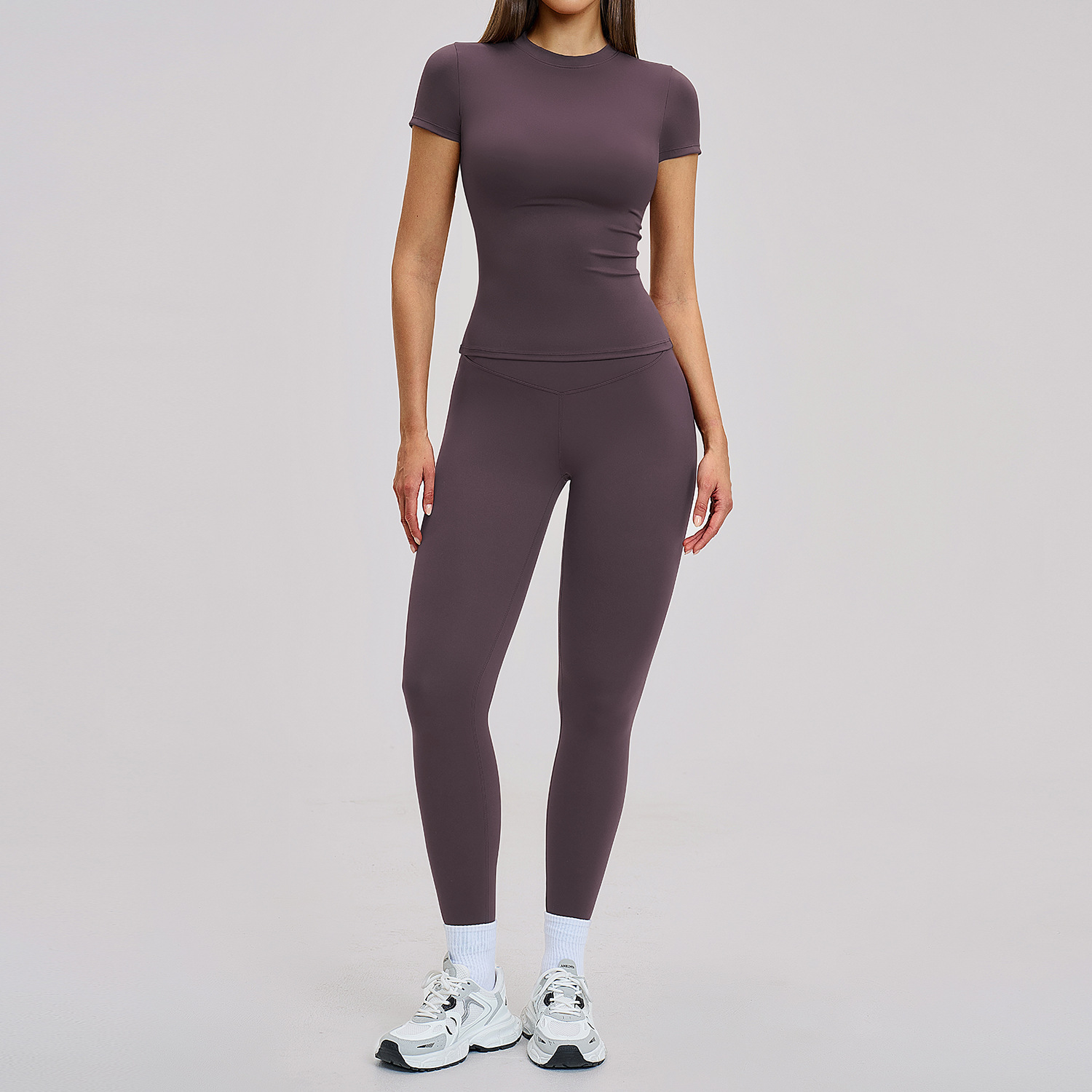 OME Wholesale Custom Yoga Set Women 2 Piece Sportswear High Waist Leggings Short Sleeve Activewear MOQ 100PCS Color Custom