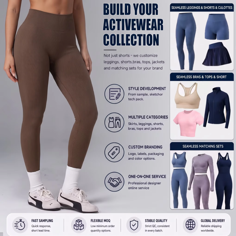 Custom Logo V-Shape Ribbed High Waist Elastic Athletic Yoga Leggings for Women Scrunch Gym Workout