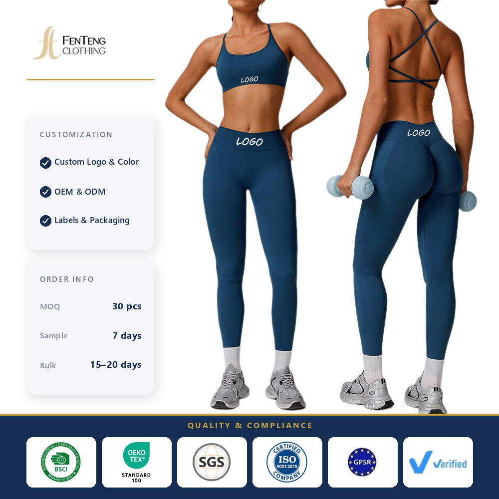 Custom Logo Wholesale Yoga Sets Cross Back Sports Bra And Full Length Leggings Tight-fitting Seamless Quick Dry Workout Sets