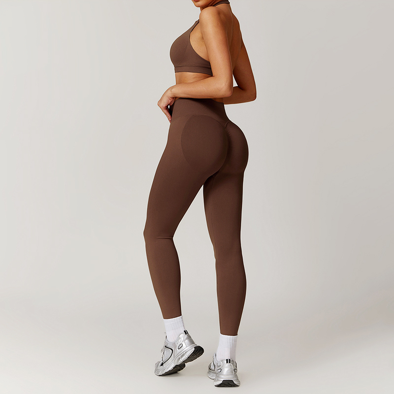 2 PCS High Quality Women's Yoga Set Seamless Gym Fitness Sportswear with Elastic Waist Custom Logo Solid Pattern Yoga Pants