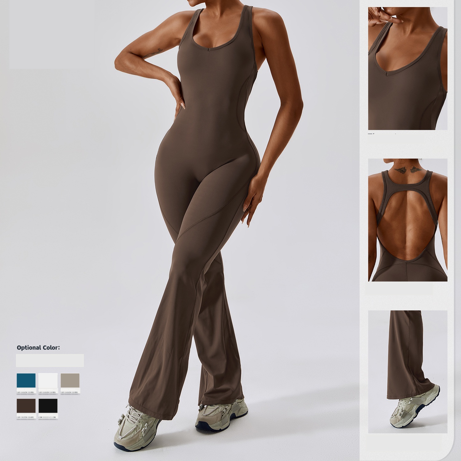 Wholesale Fashion Yoga Pilates Stretch Seamless Ribbed Flared Playsuits Girls Conjuntos Pants Women's Bodysuits