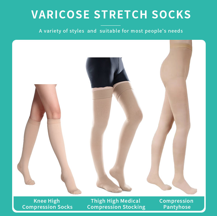 Mild Compression Seamless Pantyhose for Swelling Varicose Veins Nylon and Spandex Open Toe Pantyhose / Tights Black, Beige