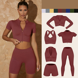 Seamless Striped Yoga Wear Tight-Fitting Push-Up ZIP Summer
