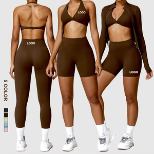 Wholesale Custom Fitness Wear Yoga Sets Gym Workout Clothes Athletic Suits Sports Bra Jacket High Waist Leggings Set for Women