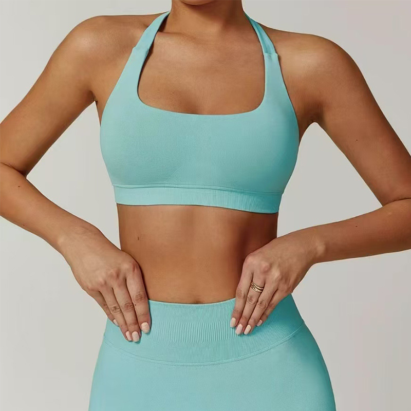 Women's Sexy Crossed Active Workout Sports Bra Halter Yoga Top Seamless Fitness Sportswear Set Style