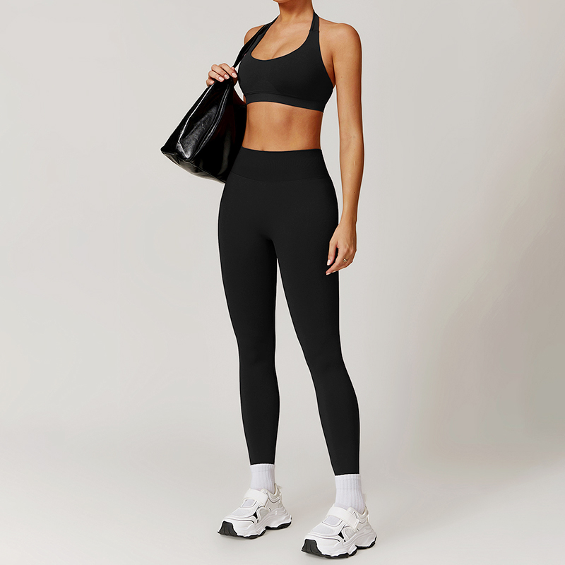 2 PCS High Quality Women's Yoga Set Seamless Gym Fitness Sportswear with Elastic Waist Custom Logo Solid Pattern Yoga Pants