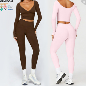 Gym Clothing Fitness Fashion v Neck Custom Workout Outfit 2 Piece Sports Yoga Wear Set