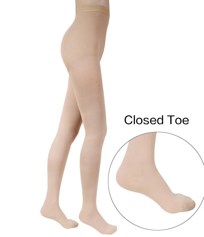 Mild Compression Seamless Pantyhose for Swelling Varicose Veins Nylon and Spandex Open Toe Pantyhose / Tights Black, Beige