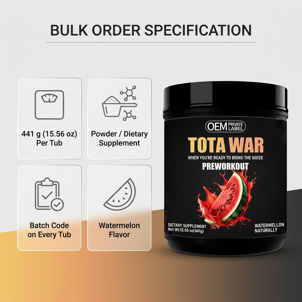 Bulk Pre Workout Powder Watermelon 441g Tub Wholesale Private Label Sports Nutrition OEM ODM