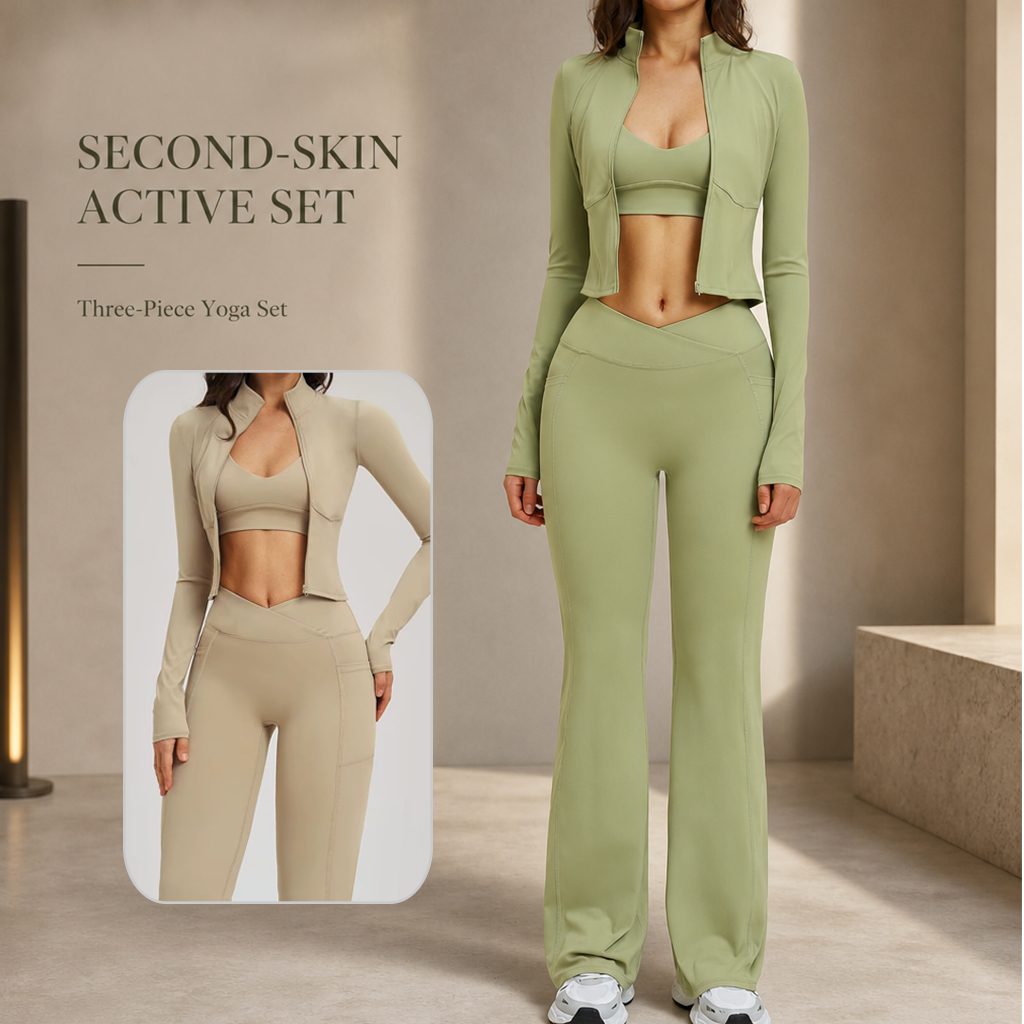 Custom Activewear Manufacturers Gym Fitness Sets Long Sleeve Crop Jacket High Wasir Wide Leg Pants Sports Suits Women Yoga Sets