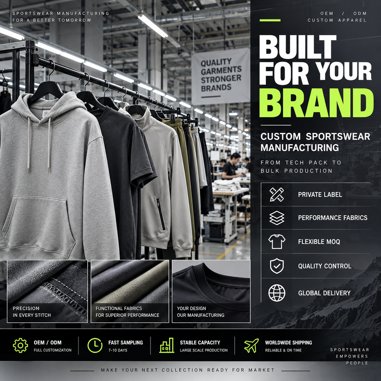 Custom Sportswear Manufacturer OEM ODM Performance Apparel Private Label Activewear Low MOQ Global Supplier
