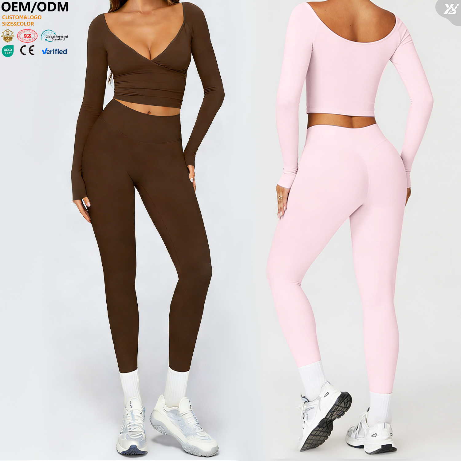 XW-ACX8002-2+ACK8002-1 New Arrivals Gym Clothing Fitness Fashion v Neck Custom Workout Outfit 2 Piece Sports Yoga Wear Set