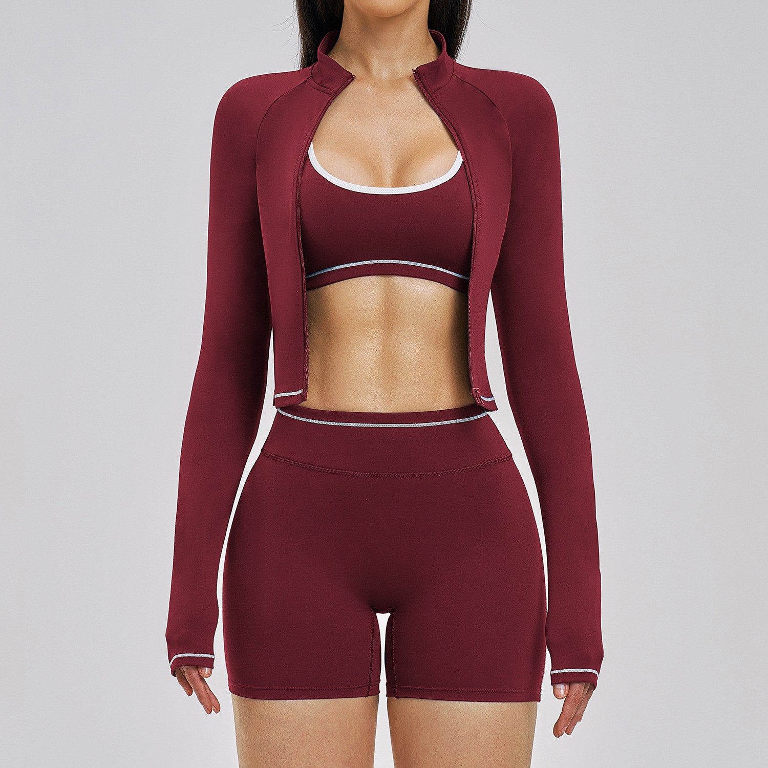 Wholesale Outdoor Women's Yoga Sets 4-Piece Fitness Jacket Workout Activewear Quick Dry Bra High Waist Leggings Gym Set