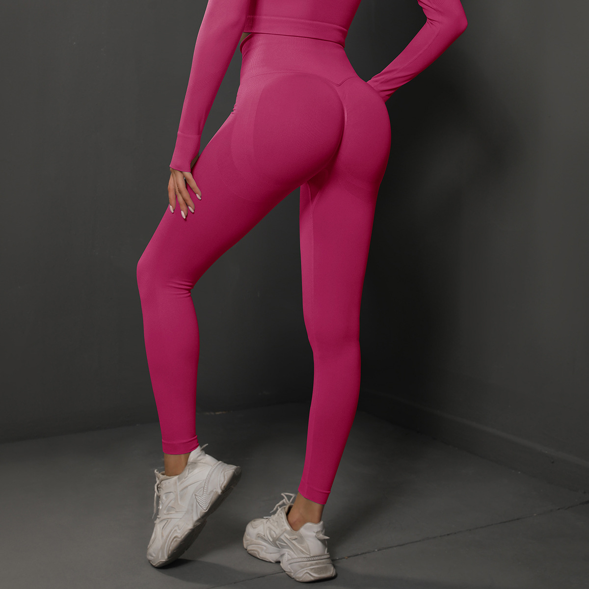 Wholesale Women's Seamless-Look Athletic Tights High Elastic Waist Solid Breathable Eco-Friendly Wide Waistband Scrunch Back