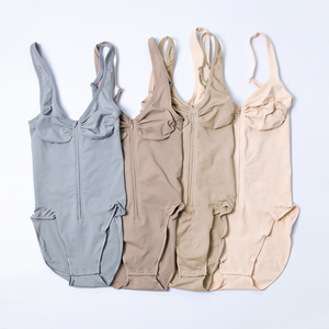 Front Invisible Zip up Brief Bodysuit Tank Top Slim Fit Sexy V Neck Shapewear