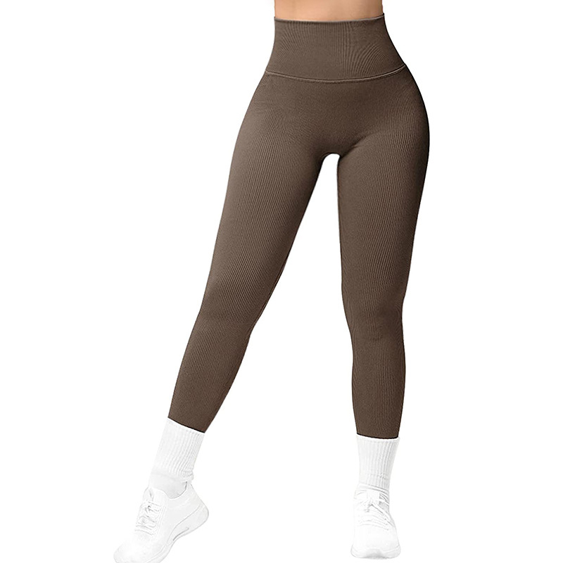 Custom Logo V-Shape Ribbed High Waist Elastic Athletic Yoga Leggings for Women Scrunch Gym Workout
