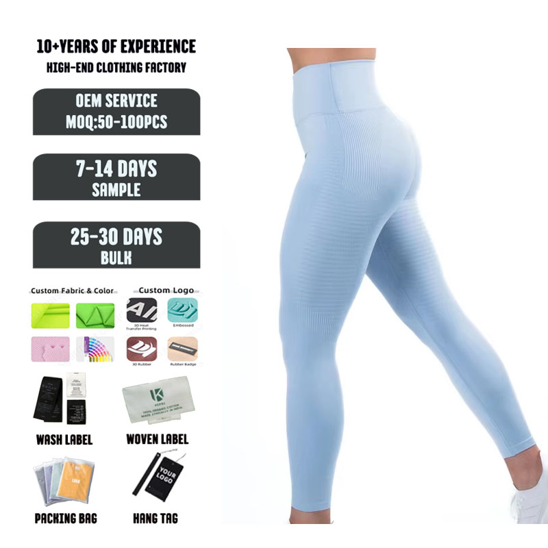 OEM Custom Logo Tummy Control Ribbed Seamless Leggings for Women