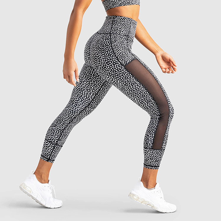 Wholesale Custom Logo Sport High Waist Yoga Pants Leggings with Mesh and Pocket for Women