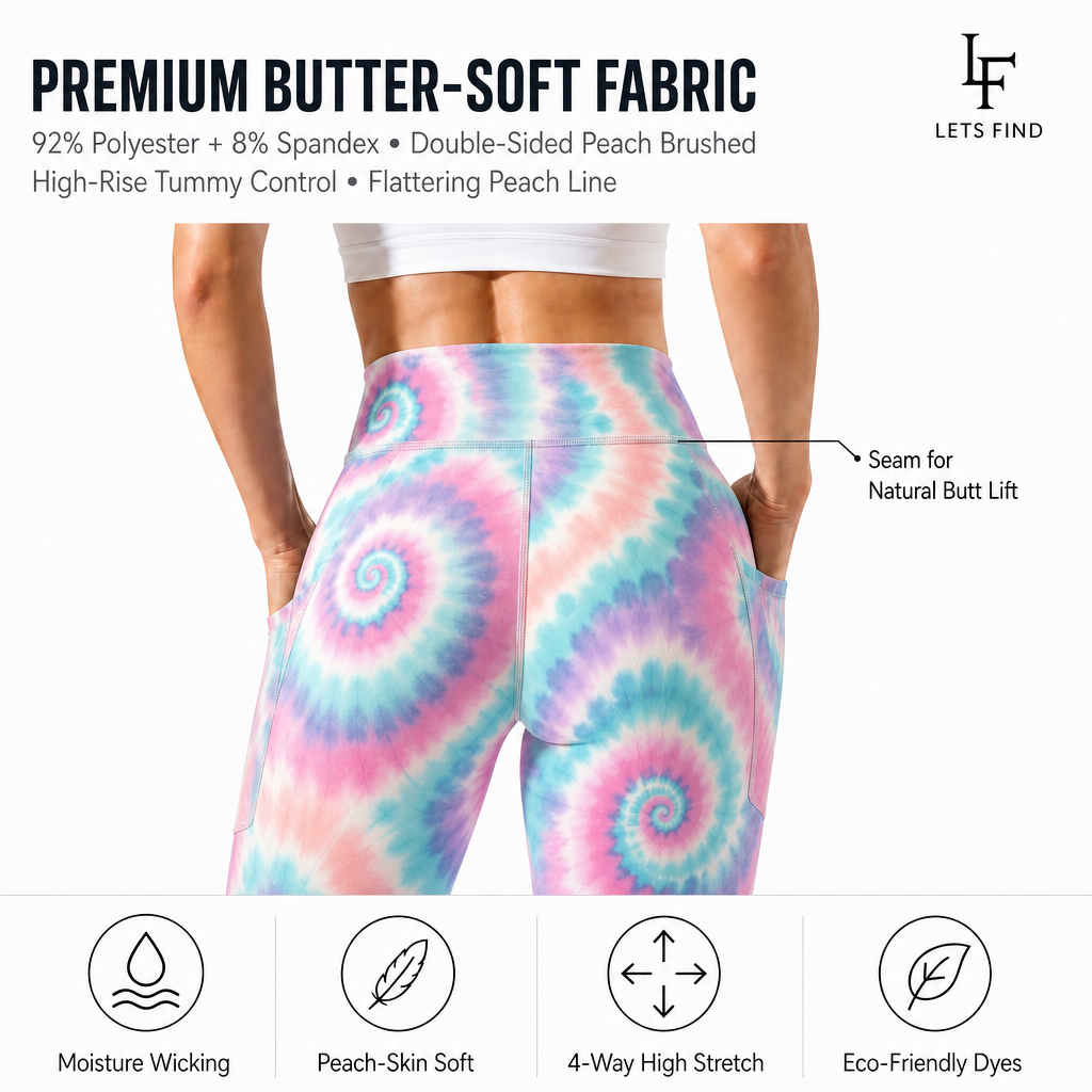 Custom High Waist Women's Yoga Leggings No Front Seam Scrunch Butt Workout Tie Dye Seamless and Breathable with Pockets